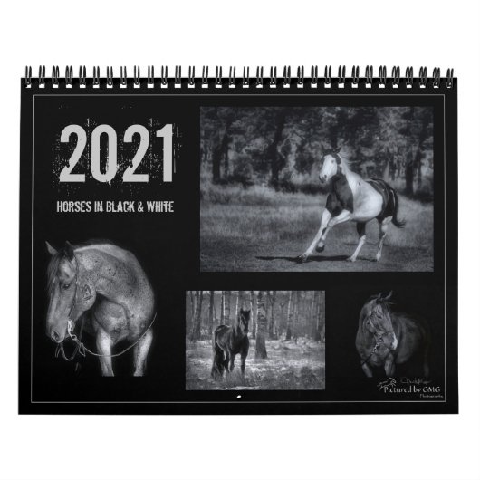 Chevaux en noir et blanc - Calendrier équin 2021 (Protection)
