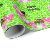 Chevaux Et Fleurs, Papier Cadeau Anniversaire (Coin rond)