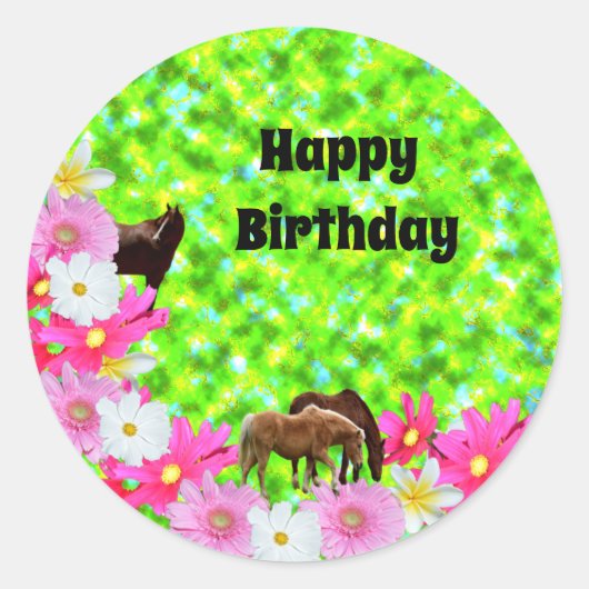 Chevaux Et Fleurs, Stickers D'Anniversaire (Devant)