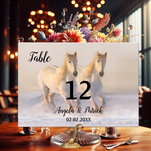 Chevaux Mariage d'hiver Numéro de table Carte