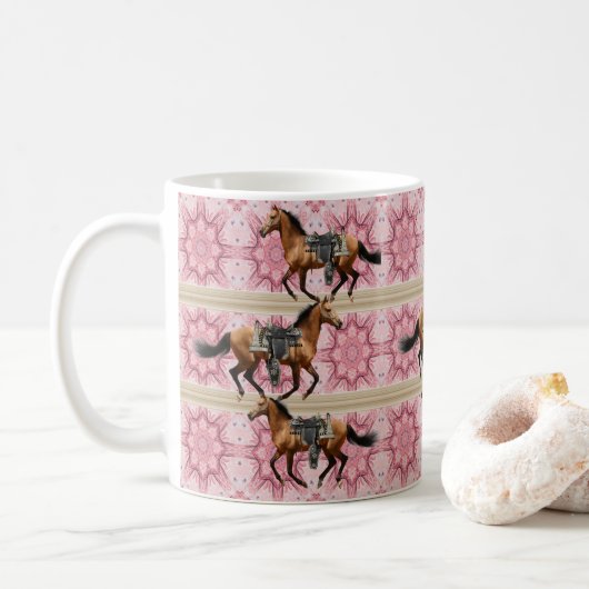 Chevaux Mug Floral Rose (Avec donut)