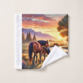 Chevaux Mustang Sauvages au Coucher de Soleil  (Gant de toilette)
