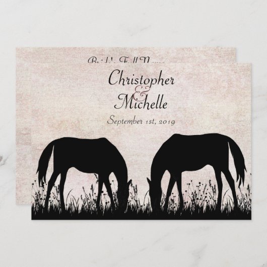 Chevaux pâturant Faire-part de mariage équestre (Devant / Derrière)