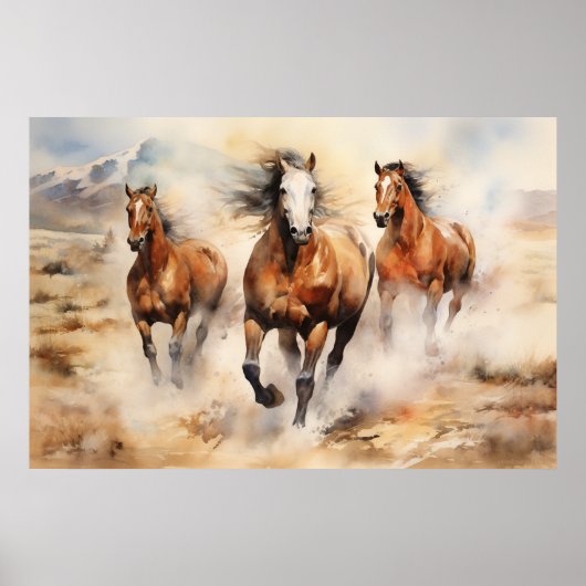 Chevaux sauvages, Aquarelle Poster (Devant)