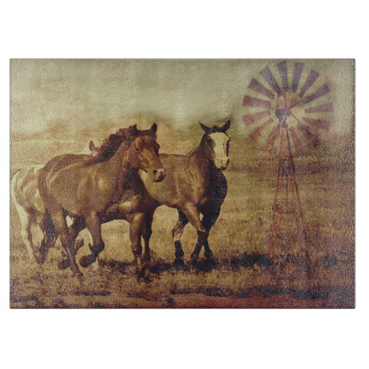 Chevaux sauvages et planche à découper de moulin à (Devant)