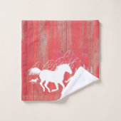 Chevaux sauvages Rustique Rouge Grange Bois (Gant de toilette)