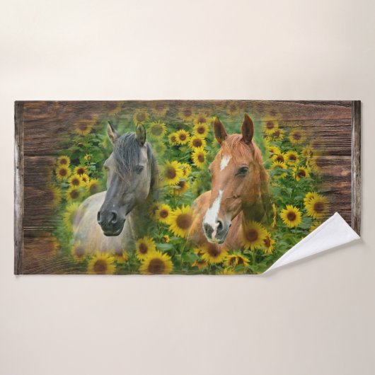 Chevaux Tournesols Rustique Barne (Serviette de bain)