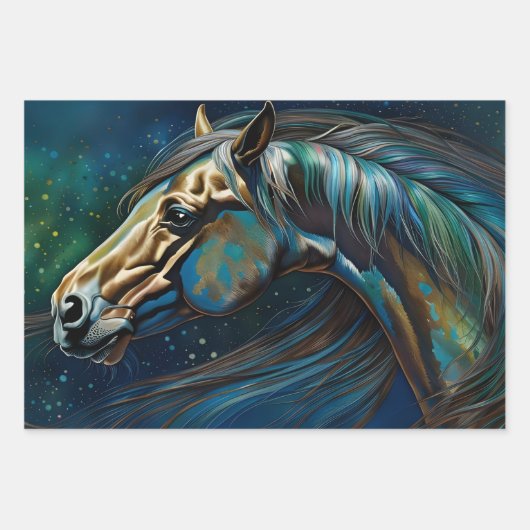 Chevaux Turquoises, Papier à envelopper Jeu plat d (Devant 3)