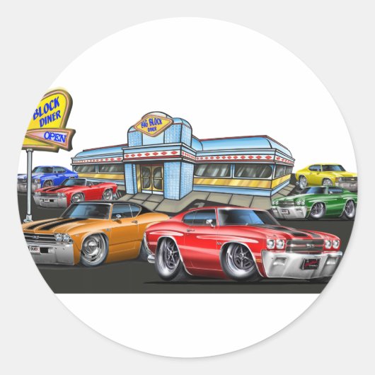 Chevelle Diner 1970 Ronde Sticker (Voorkant)