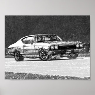 Chevelle Pencil Schets 1968 Poster