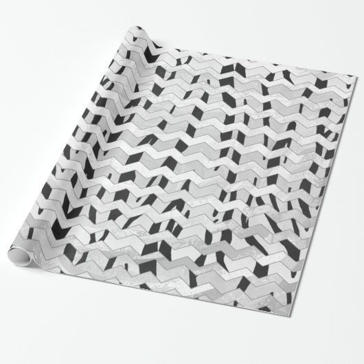 Cheveron Tiger Black en White Print Cadeaupapier (Uitgerold)