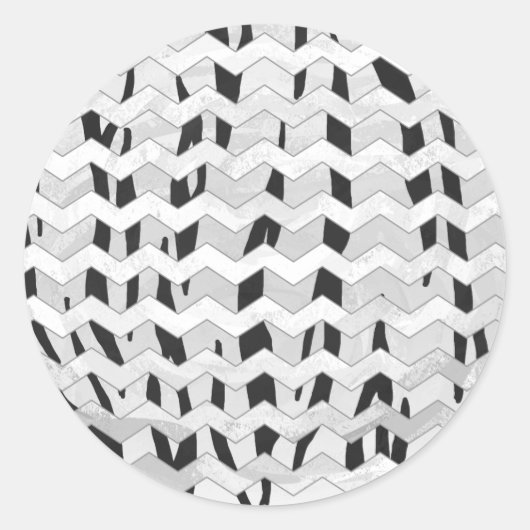 Cheveron Tiger Black en White Print Ronde Sticker (Voorkant)