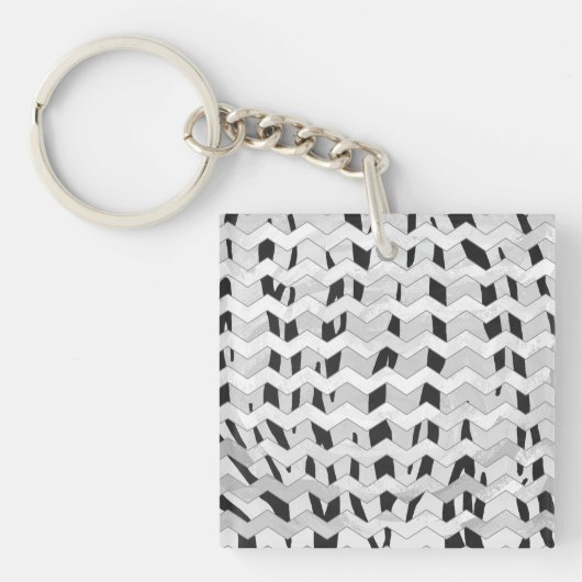 Cheveron Tiger Black en White Print Sleutelhanger (Voorkant)