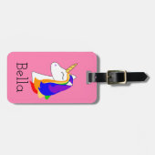 Cheveux arc-en-ciel rose licorne étiquette bagage (Devant horizontal)