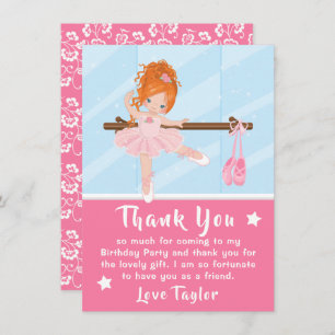 Cheveux rouges Ballerina rose Carte de remerciemen
