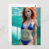 Cheveux rouges Bikini bleu sous l'eau Carte postal (Devant / Derrière)