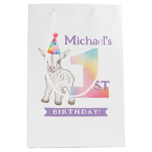 Chèvre 1er Anniversaire Sac cadeau - Mignonne anim (Devant)