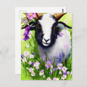 Chèvre de Pâques enfant Floral Aquarelle Carte pos (Devant / Derrière)