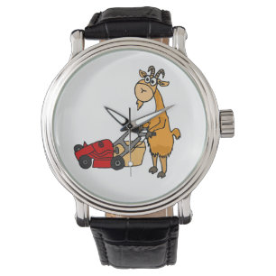 Chèvre drôle poussant la montre-bracelet de