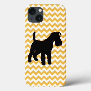 Chevron Achtergrond met Schnauzer Silhouette iPhone 13 Hoesje