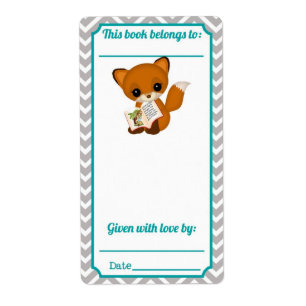Chevron AQUA Fox Bookplate Etiket
