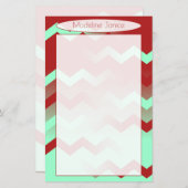 Chevron Aqua & Maroon Stationery for Handwriting (Voorkant / Achterkant)