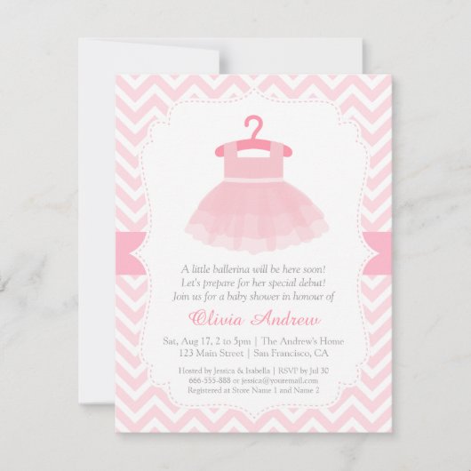 Chevron Ballerina Girl Baby Shower Invitations (Devant)