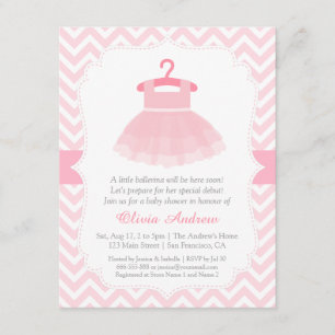Chevron Ballerina Girl Baby Shower Invitations Kaart