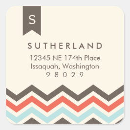 Chevron Banner Monogram Adreslabel Vierkante Sticker