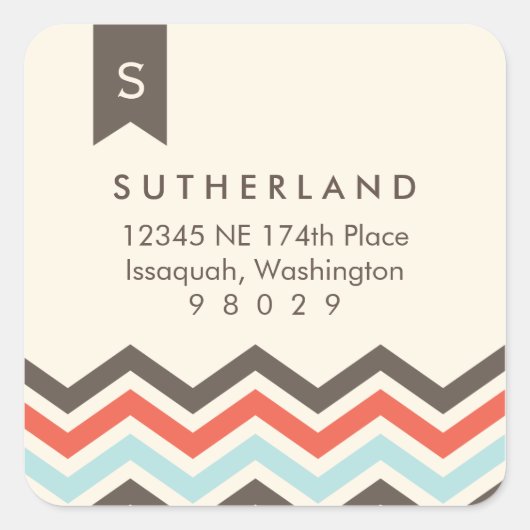 Chevron Banner Monogram Adreslabel Vierkante Sticker (Voorkant)