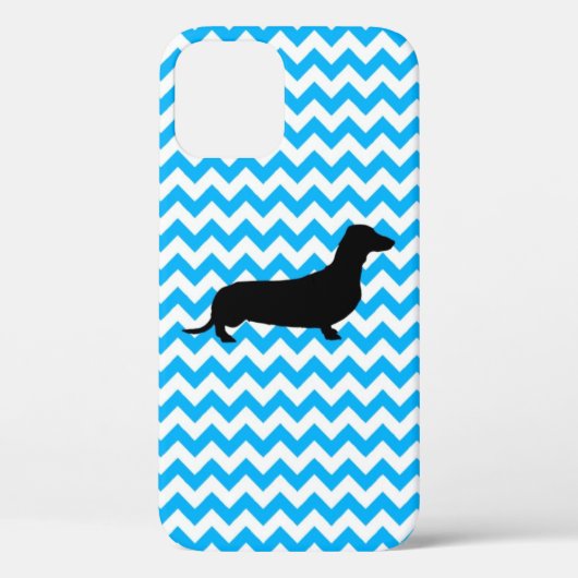 Chevron Bébé Bleu Avec Coque Silhouette Dachshund- (Verso)
