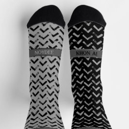 Chevron Black and Grey Name on Mismatch Sokken