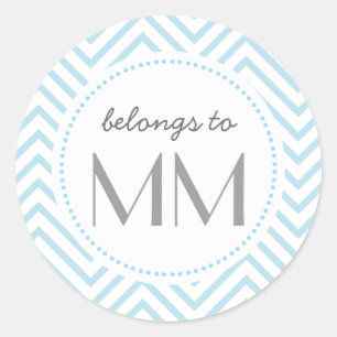 Chevron bleu décoré d'un monogramme - étiquettes