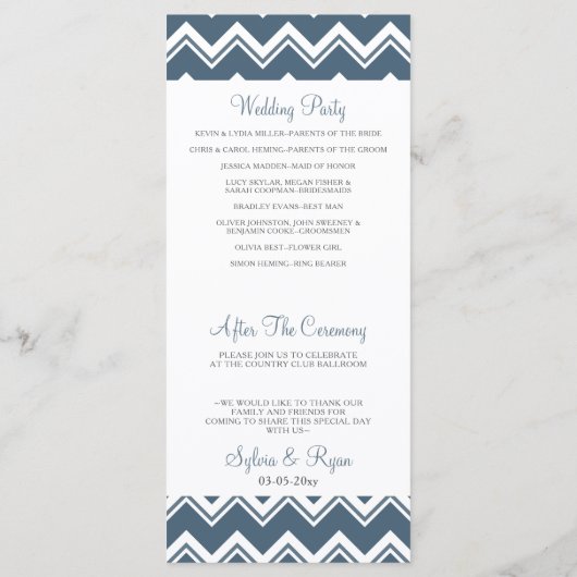 Chevron bleu Palm Trees Beach Programmes de mariag (Dos)