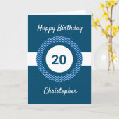 Chevron Blue 20th Birthday Kaart (Gele Bloem)
