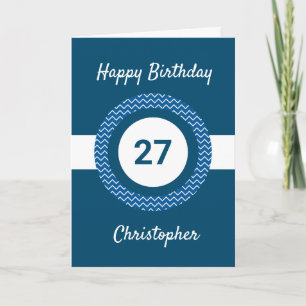 Chevron Blue 27th Birthday Kaart