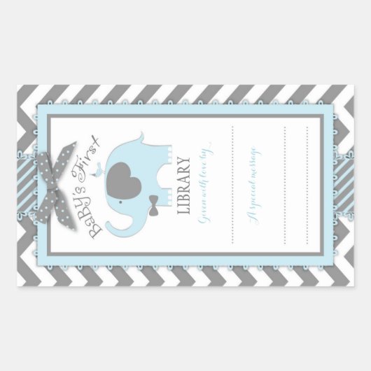 Chevron Blue Elephant Bow-stropdas Boek Bord Label (Voorkant)