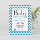 Chevron Blue & White Baby Shower Invitations (Debout devant)
