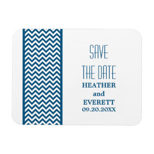 Chevron Border Save the Date Magnet, Blue Magneet