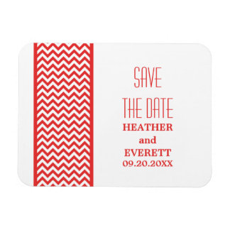 Chevron Border Save the Date Magnet, Red Magneet