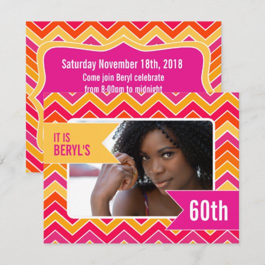 Chevron brillant photo 60e anniversaire invitation (Devant / Derrière)
