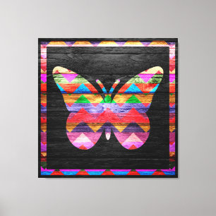 Chevron Butterfly Pattern on Wood Canvas Afdruk