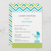 Chevron Carriage Baby shower Invitation | Jongen Kaart (Voorkant / Achterkant)