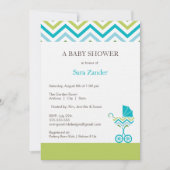 Chevron Carriage Baby shower Invitation | Jongen Kaart (Voorkant)