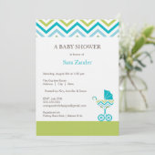 Chevron Carriage Baby shower Invitation | Jongen Kaart (Staand voorkant)