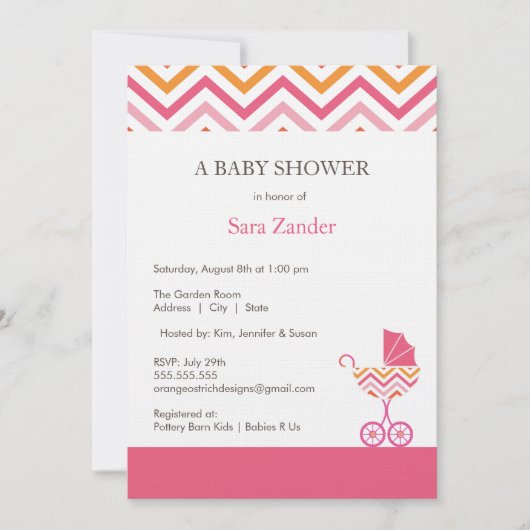 Chevron Carriage Baby shower Invitation  | Meisje Kaart (Voorkant)