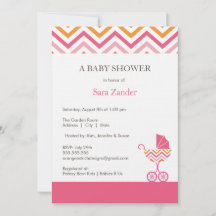 Chevron Carriage Baby shower Invitation  | Meisje