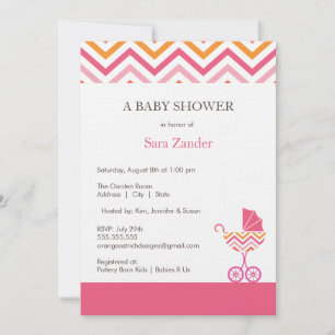 Chevron Carriage Baby shower Invitation    Meisje Kaart