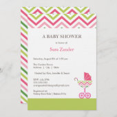 Chevron Carriage Baby shower Invitation | Meisje Kaart (Voorkant / Achterkant)