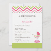 Chevron Carriage Baby shower Invitation | Meisje Kaart (Voorkant)